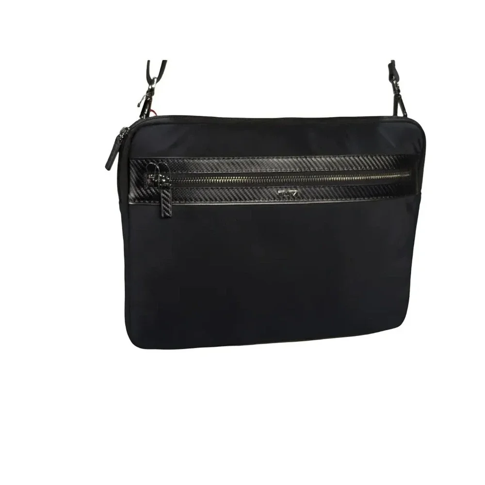 Tumi Mens Black Nylon Crossbody Messenger Bag Carbon Fiber Trim Zip NWT $395 - Picture 4 of 12